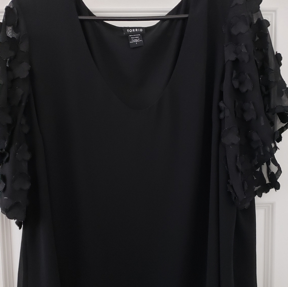 Torrid Black Blouse with Floral Sleeves